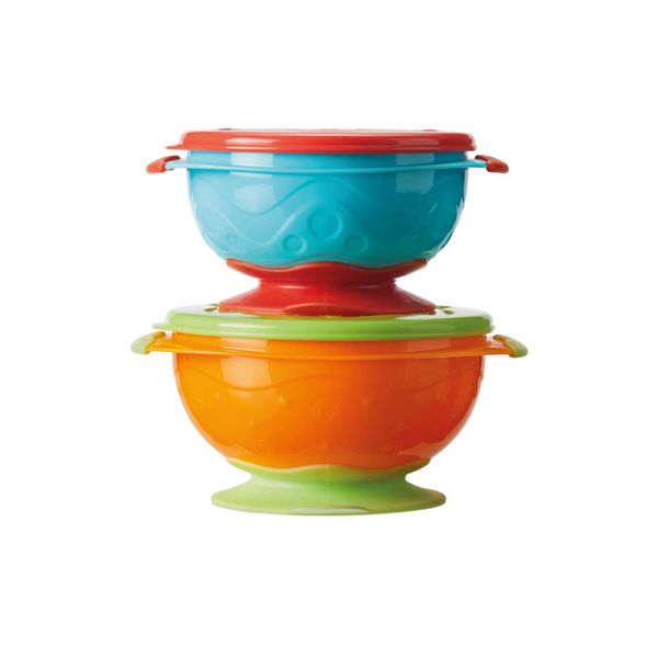 Nuby Stackable Suction Bowls – Air-Tight Seal Lid| Suction Base | Easy to Hold | Dishwasher Safe (Pack of 2)