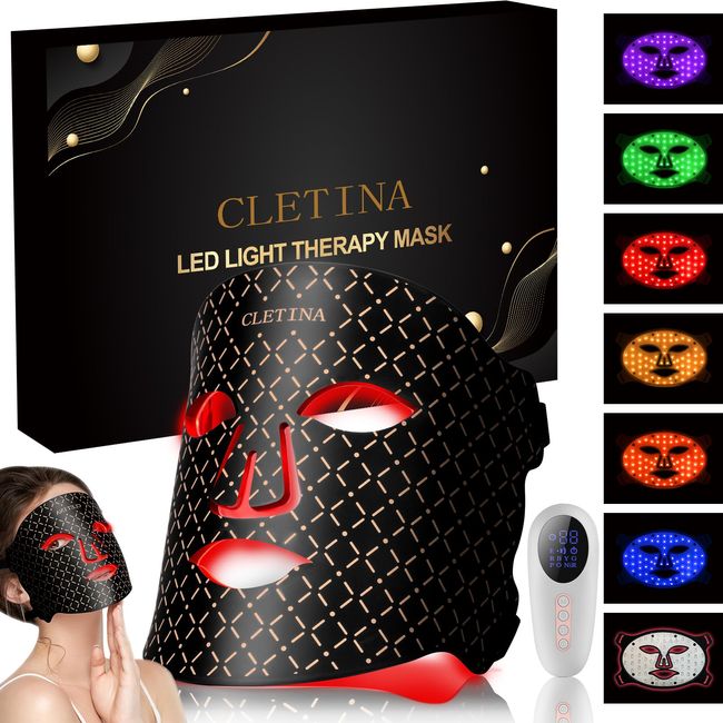 CLETINA LED Light Therapy Mask Red Blue Near-infrared Face Light Therapy Mask for Acne Wrinkle - 6+1 Color Near-infrared 850 Red Light Face Mask