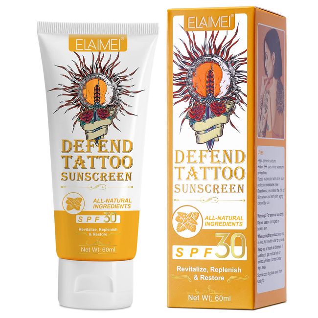 Premium Tattoo Sonnencreme, Sun Protection LSF50, Sonnenschutz für Tätowierte Tattoo Haut, UVA/UVB Sonnenstrahlen Schutz, Tattoo Nachsorge Sonnenschutzlotion, Wasserbeständig, 60 ml (60 ml (1er Pack))