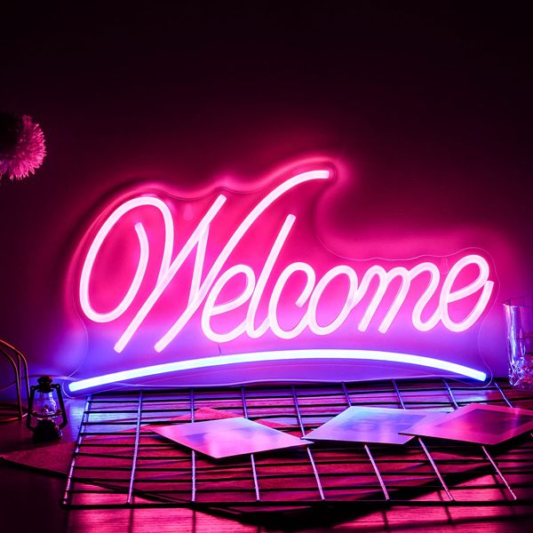 Welcome Neon Sign Store Decoration Neon Sign Led Neon Light USB Hanging Sign Home Front Store Shop Hotel Coffee House Bar Party Neon Lights(16.5cm✚9.1 inches)