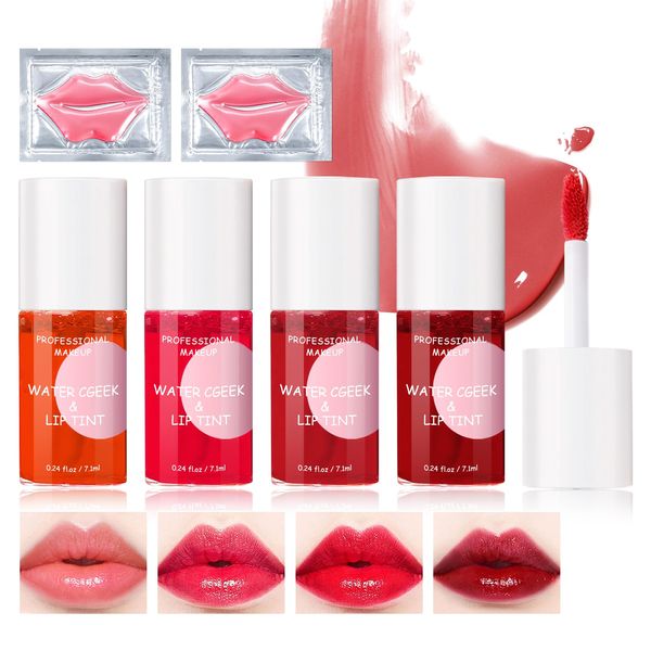 IONSGAKO 4 Colors Lip Tint Stain Set Tinta Para Labios Water Tint Lip Stain Long Lasting Waterproof Non-sticky Lightweight Matte Finish Smudge-proof Lip Makeup(Apple/Strawberry/Watermelon/Cherry)