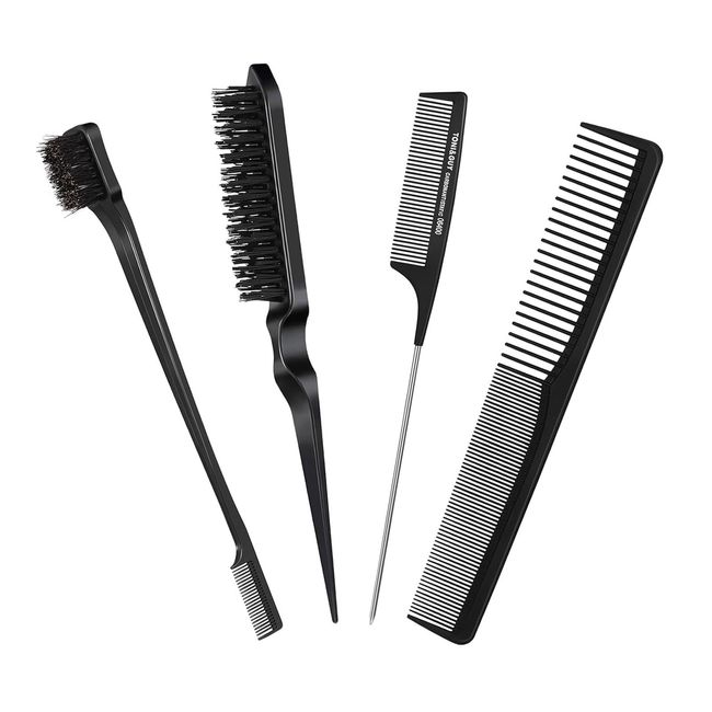 YBVZRP 4 Stück Sleek Bun Bürste, Sleek Bürste, Sleek Zopf Bürste, Edges Brush Set Sleek Bürste Haarkamm Doppelkanten BüRste Teasing HaarbüRste Set Und Rattenschwanz Kamm Für Friseurin Frauen Kinder