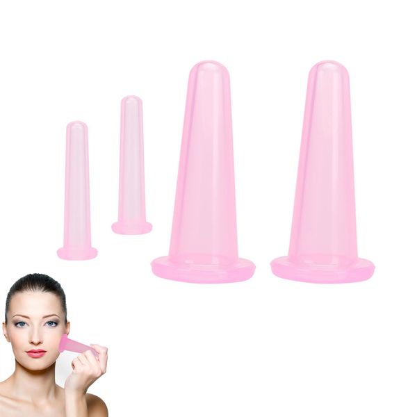 4 Stück Facial Cupping, Gesicht Schröpfen Set, Silikon Schröpfen, Schröpfgläser Silikon, Schröpfen Gesicht Silikon, Schröpfen Silikon Vacuum Cup für Gesichtsmassage, Muskelentspannung, Rosa
