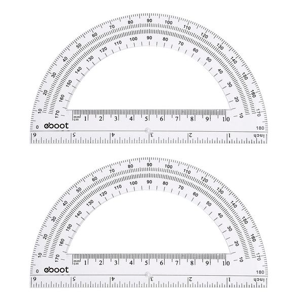 EBOOT Plastic Protractor Math Protractors 180 Degrees, 6 Inch, Clear, Pack of 2