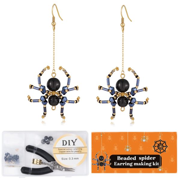 DoDoBeads Earring Making Kit, Halloween Beads Kit, Jewelry Making Kit with Glass Beads, Crystal Beads, Tube Beads, Gold Spacer Beads, Copper Wire, Earring Hook, Jump Rings, Tools