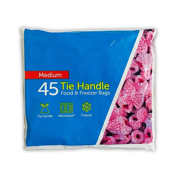 FOOD BAGS Tie Handle Bags Resealable bags Sandwich bags food freezer bags (45 x Medium Tie Handle)