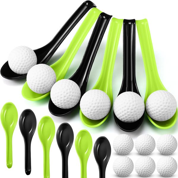 PullCrease 12 Pack Golf Theme Party Spoon Relay Race Toy Set for Teens Adults, Mini Foam Golf Ball and Spoon Race Game for Sports School Birthday Party Indoor Outdoor Supplies Favors