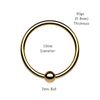 PiercedOff Gold Tone PVD over Titanium 0.8mm Fixed 2mm Ball Bendable Cut Ring - Ring Size 10mm
