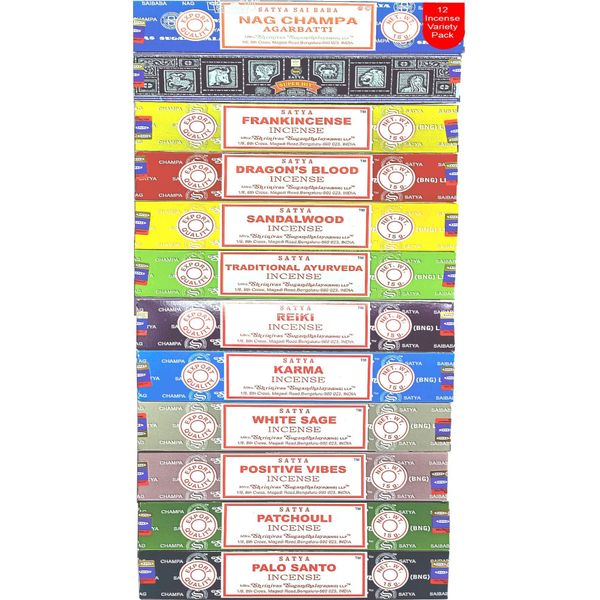 Nag Champa Incense Sticks Variety- Pack (12 Incenses, 140+ Sticks)