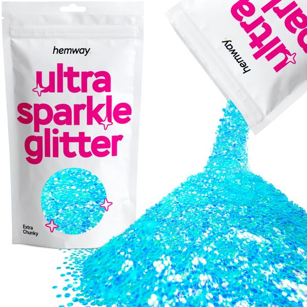 Baby Blue Iridescent Extra Chunky Ultra Sparkle Glitter, 100g / 3.5oz Glitters Powder Packs for Resin, Craft Glitter for Tumblers Candle Slime, Festival Body Face Nail Glitter Blue