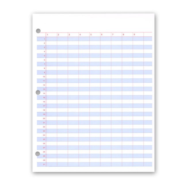 Ampad Evidence Data Pad, Size 8-1/2 x 11, 9 Columns, 31 Numbered Horizontal Lines, 20 Pound Paper, 3 Hole Punched, 50 Sheets (22-206), White