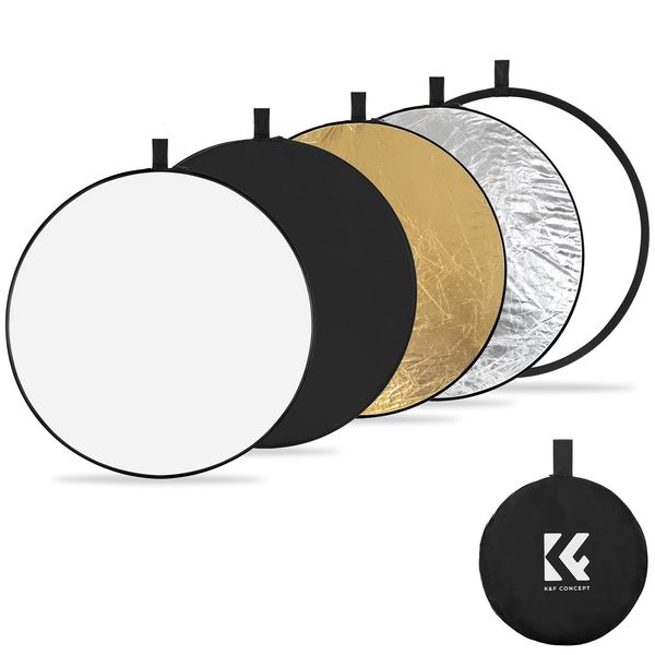 K&F Concept 5-in-1 Light Reflector 32"(80cm) Photography Diffuser Collapsible Portable for Studio and Outdoor Lighting Gold Silver White Black Translucent