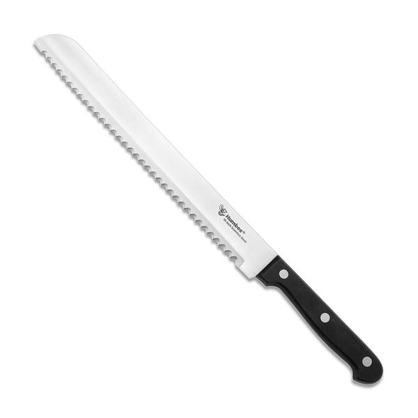 Humbee, 10 inch Bread Knife Serrated Knife Wave Edge Black