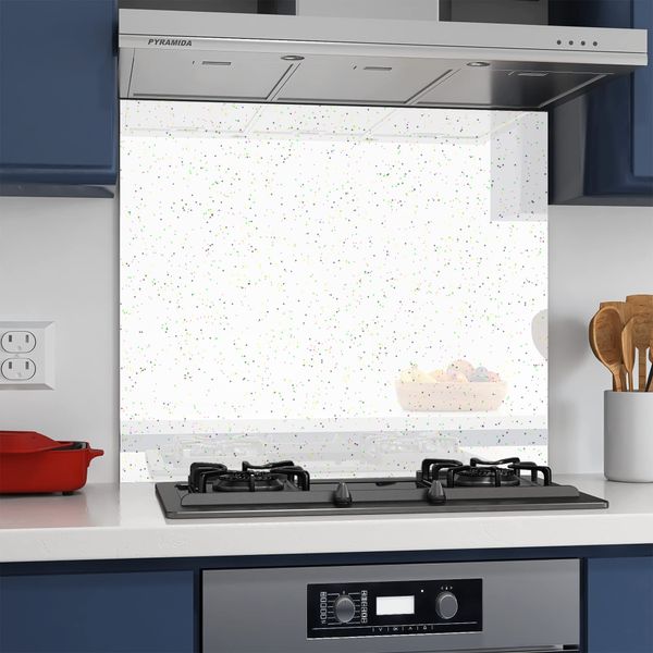 Home Supplies Tempered Glass Sparkle Splashback for Kitchen, Toughened Glass Heat Resistant Splashbacks for Cookers (60X65, White Sparkles)