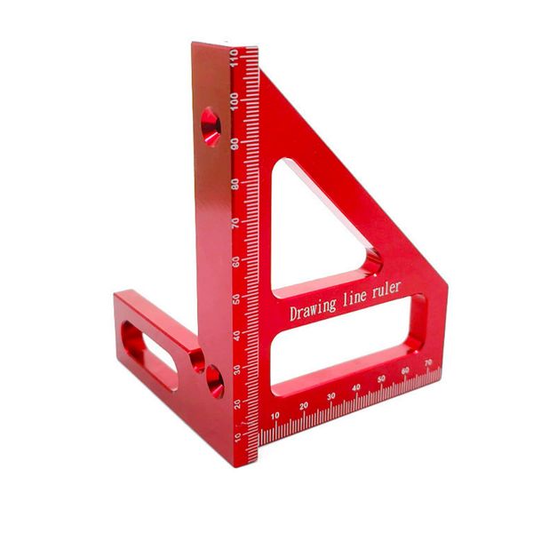 Aluminum Alloy Saddle Layout Square Gauge, 45/90 Degree Angle T Ruler 3D Mitre Angle Woodworking Measuring Tools for Carpenter (Red)