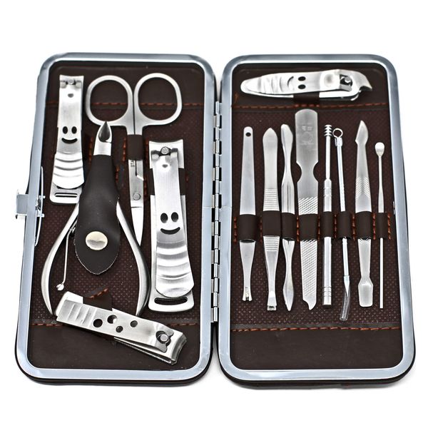 Inge Leather Manicure Set - Stainless Steel Nail Kit with 14 Pieces