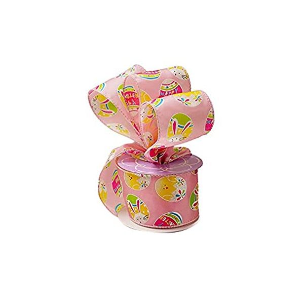 Pink Easter Egg Wired Ribbon - 2 1/2" x 10 Yards, Easter Basket, Glittery Eggs, Spring Decor, Wreath Decor, Gift Wrapping, Easter Egg Hunt Decorations, Easter Bunny