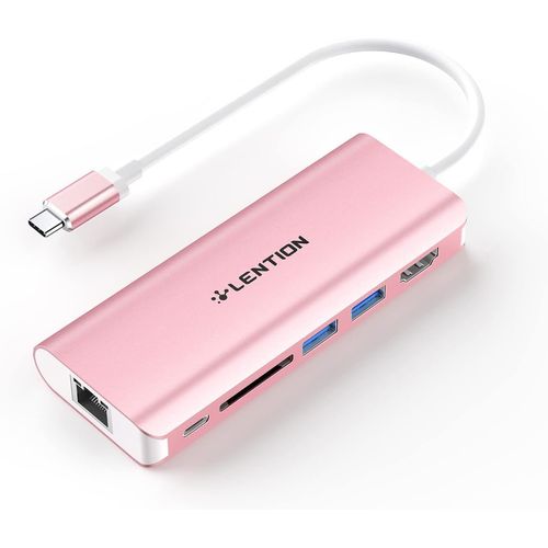 LENTION USB C Hub with 4K HDMI, SD Card Reader, 2 USB 3.0, Type C Charging & Ethernet Compatible 2023-2016 MacBook Pro, New Mac Air/Surface/Steam Deck, More (CB-C68, Rose Gold)
