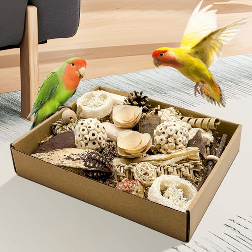 LOPERDEVE Natural Bird Toy Foraging Parrot Shredding Toys Box Conure Chewing Toys for Cockatiel Lovebird Parakeet Budgie Small-Medium Birds (Nature Color)