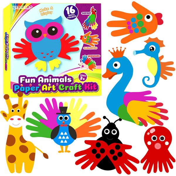 HAPMARS Animal Paper Art Craft Kit for Kid, 16 Pack Animals Paper Art Sets DIY Craft Kit for Kids, Arts and Crafts for Kids 3-5 Boys Girls Gift & Educational Toys for 4-8