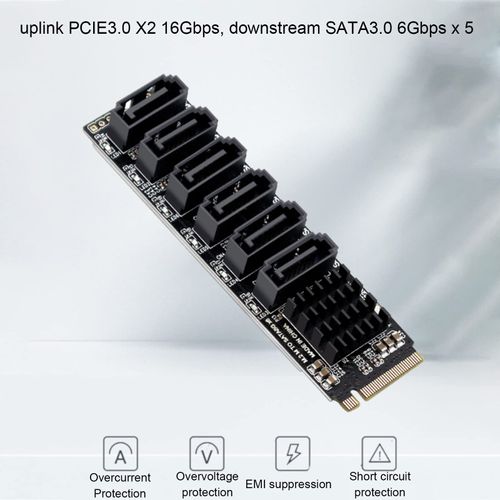 M.2 to SATA3.0 Adapter Card, 6Gbps High Speed ASM1166 M.2 M EKY PCIE3.0 to SATA Expansion Card Adapter with Smart Indicator for OS X, for Windows, for Linux
