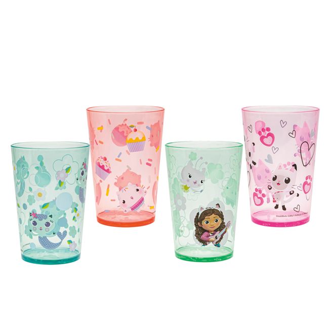 Zak Designs DreamWorks Gabby's Dollhouse Nesting Tumbler Set for At Home, 14.5oz Non-BPA Plastic Cups, 4-Pack (Gabby, Pandy Paws, Cakey Cat, Mercat, Kitty Fairy, Baby Box)