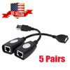 5X USB Exten Ethernet RJ45 Cat5e/6 Cable LAN Adapter Extender Over Repeater Set