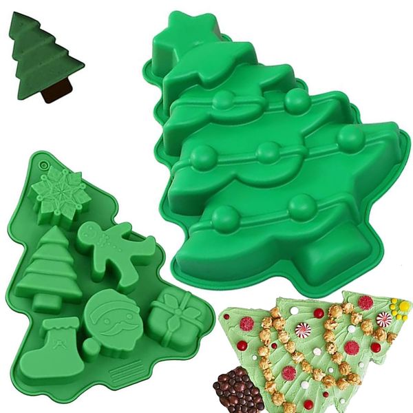 Weihnachten Silikonform, 2 Stücke Weihnachten Backform, Weihnachtsbaum Kuchenform, Lebkuchenmann Kuchenform, Weihnachts Schokoladenform, Silikon Kuchenbackform, DIY Backformen Werkzeuge (A)