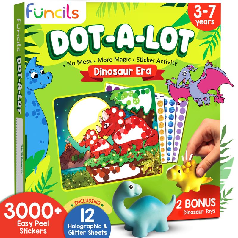 Funcils Dot Sticker Art Activity-Dinosaur Sticker Kit, No Mess Art ...