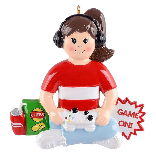 Personalized Video Game Girl Christmas Tree Ornament，Video Gamer Player Ornament，Hand Controller Gaming Christmas Tree Decor, Cool Customized Gifts for Teenagers, Kids, Computer Game Lovers