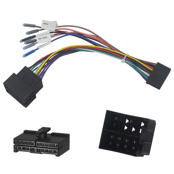 1 Stück 20-poliger Kabeladapter auf ISO, Kabelbaumadapter 20-poliger ISO-Autoradio Adapter Ersatz Kompatibel mit Lenkrad- und Rückwärtssteuerungslinien