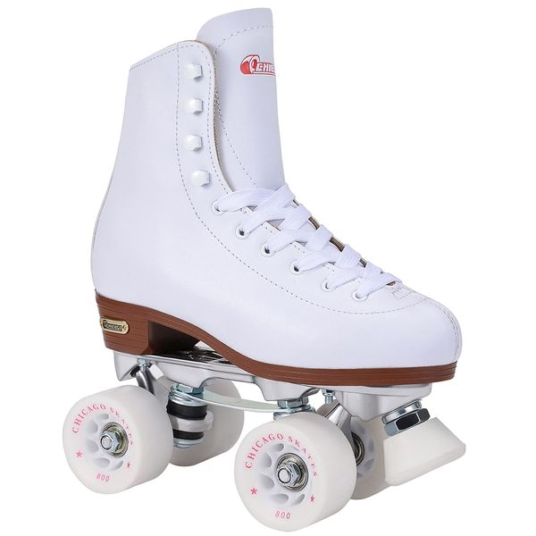 Chicago Skates Women's and Girl's Premium Leather Lined Rink Roller Skate - Classic White Quad Skates