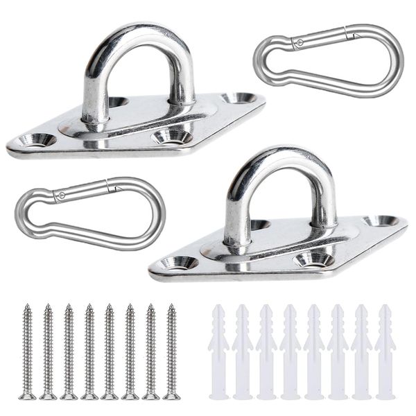 2 Sets Heavy Duty Hammock Hanging Kit,Stainless Steel Hammock Stands for Wall Ceiling Mount,Wall Ceiling Hook for Tree Swing Rope Hammock Chair Yoga Hardware Kit Hanging Hooks,Shade Sail Hardware