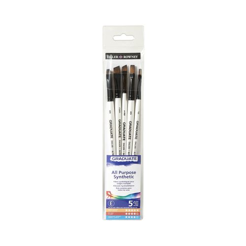 Daler-Rowney Graduate Multi-Technique Synthetic Hair Brushes with Short Handles Wallet Set, Flats & Shaders, 5 Assorted Brushes, Ideal for Students