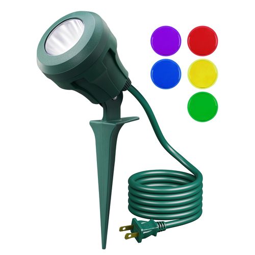 EDISHINE 120V Spotlight Outdoor, 5 Extra Color Lenses, 4.8W Waterproof LED Outdoor Spotlight, 5000K Landscape Lighting for Yard Flag Tree Holiday Decor, 180° Adjustable Head, UL Listed