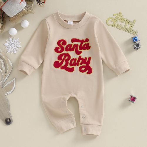 FYBITBO Infant Baby Boy Girl Clothing Santa Long Sleeve Jumpsuit Romper Onesie Cute Newborn Christmas Outfit Winter Clothes (Khaki-My first christmas baby outfit, 3-6 Months)