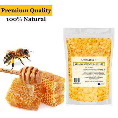 Aroma Depot 4 oz Yellow Beeswax Pellets 100% Natural Pure Bees Wax 3 x Filtered, Great for Skin, Face & Body, Ideal for DIY, Lotion, Creams, Soaps, Lip Balm and Candle Making Supplies. Easy Melt