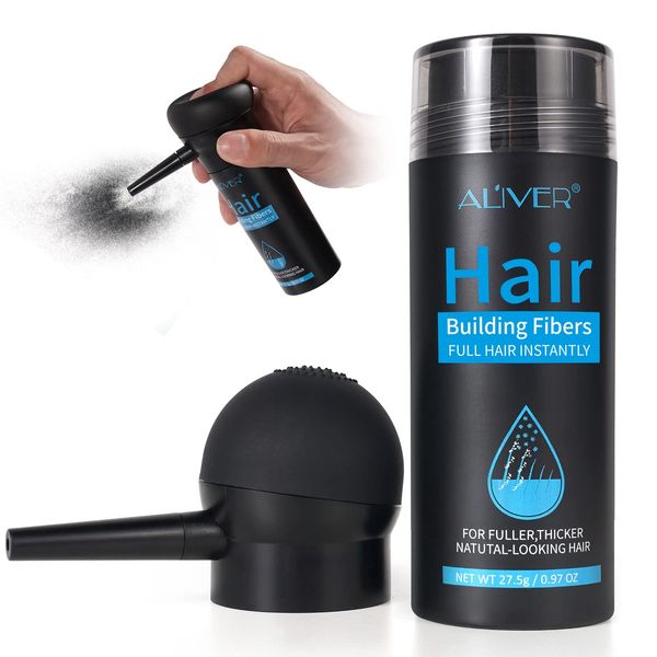 ALIVER Professional Quality Hair Fibres, Hair Fibres Dark Brown for Thinning Hair, Instantly Conceals Hair Loss in 15 Sec, Hair Loss Concealer for Women and Men (Dark Brown)