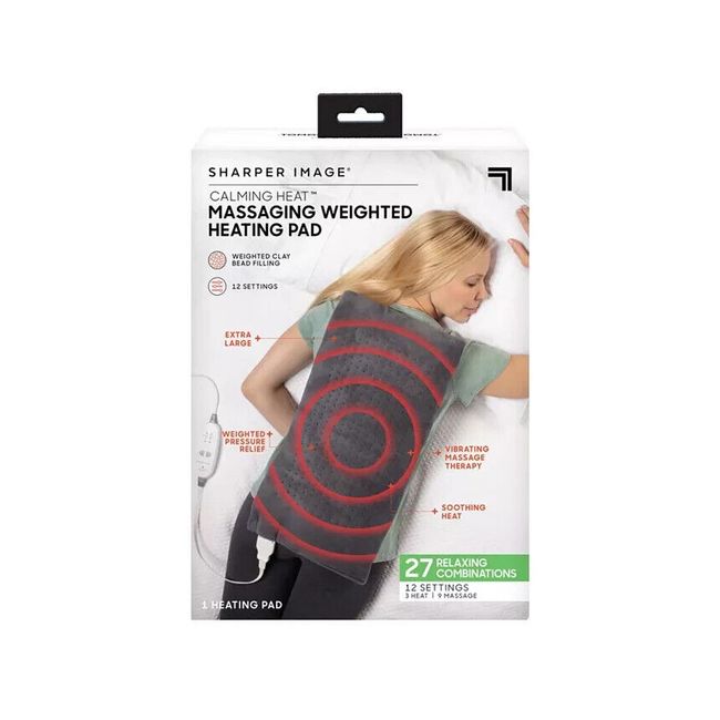 Calming Heat Massaging Weighted Heating Pad 12 Settings Sharper Image NEW