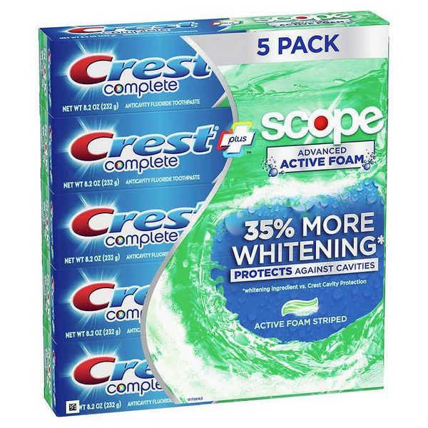 Crest Complete Multi-Benefit Toothpaste Extra Whitening Plus Scope 8.2 oz 5 pack