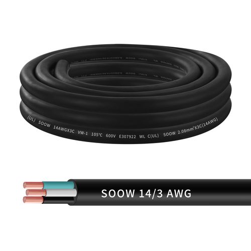 SPTDACSFP 14/3 AWG 5ft SOOW Power Cable, 600V 14 Gauge 3 Conductor Portable Electric Wire, Rubber Extension Cord for Portable Lights, Motor Leads, Battery Chargers Machinery, Outdoor Equipment