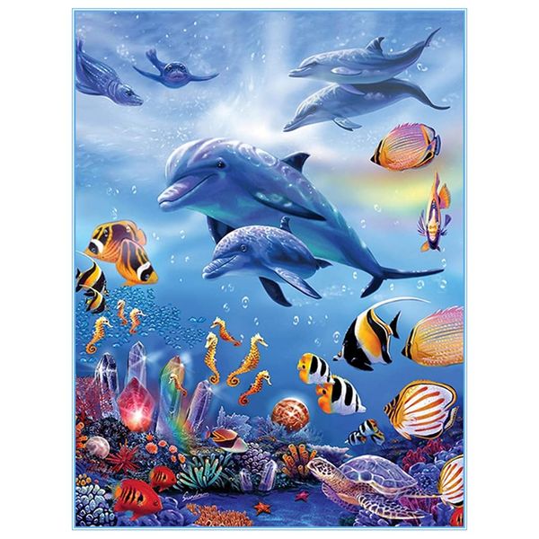 Xiaomoyu 5D DIY Diamond Paint Kits Full Drill, Dolphin 5D Arts and Crafts Cross Stitch Rhinestone Kit, Crystal Cross Stitch Canvas Pictures Painting by Numbers for Adults Kids Home Wall Decor-30x40cm