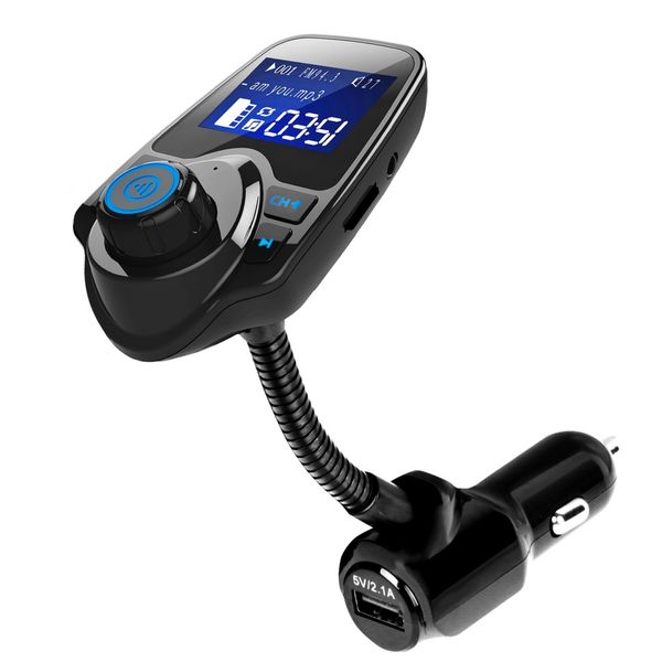 Car Wireless FM Transmitter - Fast USB Charge, Hands-free Call, MP3 Player, AUX Input - Black