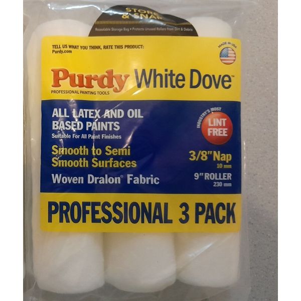 9" Paint Roller Covers Purdy White Dove Roller Cover, 9 x 3/8 Inches, 3 count