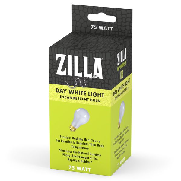 Zilla Reptile Terrarium Incandescent Heat Bulb, Day White, 75 Watts