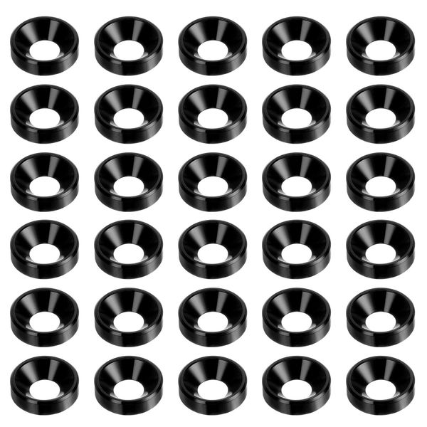 sourcing map 30pcs Countersunk Washer M5 Anodized Aluminum Alloy Finishing Washers, Screw Gaskets for Mechanical Accessories Parts, Black