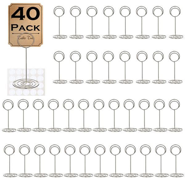 40 Pcs Table Number Holders Place Card Holder, 3.3 Inch Picture Holders for Tables Name Cards Photo Menu Memo Clips Sign, Ideal Table Number Stands for Wedding, Birthday Anniversary Party, Restaurant