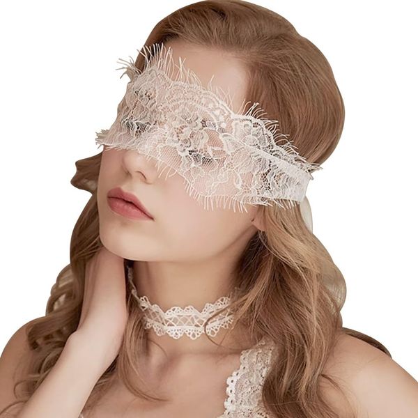 1Pcs Lady Lace Blindfold Eye Mask Cover Sexy Lingerie Adjustable Bandage Masquerade Nightclub Cosplay Party Accessories (28# White, 1 Pcs)