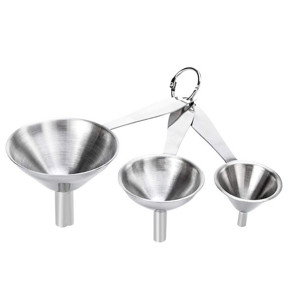 Yumi V Hip Flask Funnel, 3Pcs Mini Funnel Stainless Steel Funnel Kitchen Set Small Hip Flask Funnels with Long Handle Metal Funnels Transferring Liquid Oil Powder for Filling Bottles or Containers