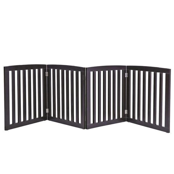 24Inch 4 Panel Espresso Pet Gate Dog Fence Crate Barrier Doorway Indoor Foldable